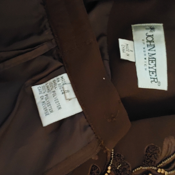 John Meyer of Norwich Brown Beaded  Blazer /Jacket Skirt Suit Size 8 - Picture 11 of 16